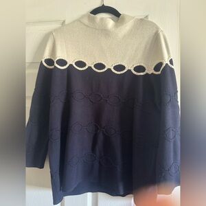 Chicos Womens Navy and Cream Chain-Trim Sweater